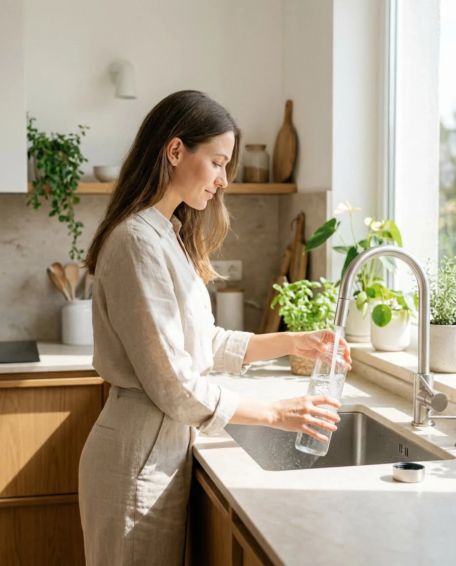 kobieta nalewa żywą wodę