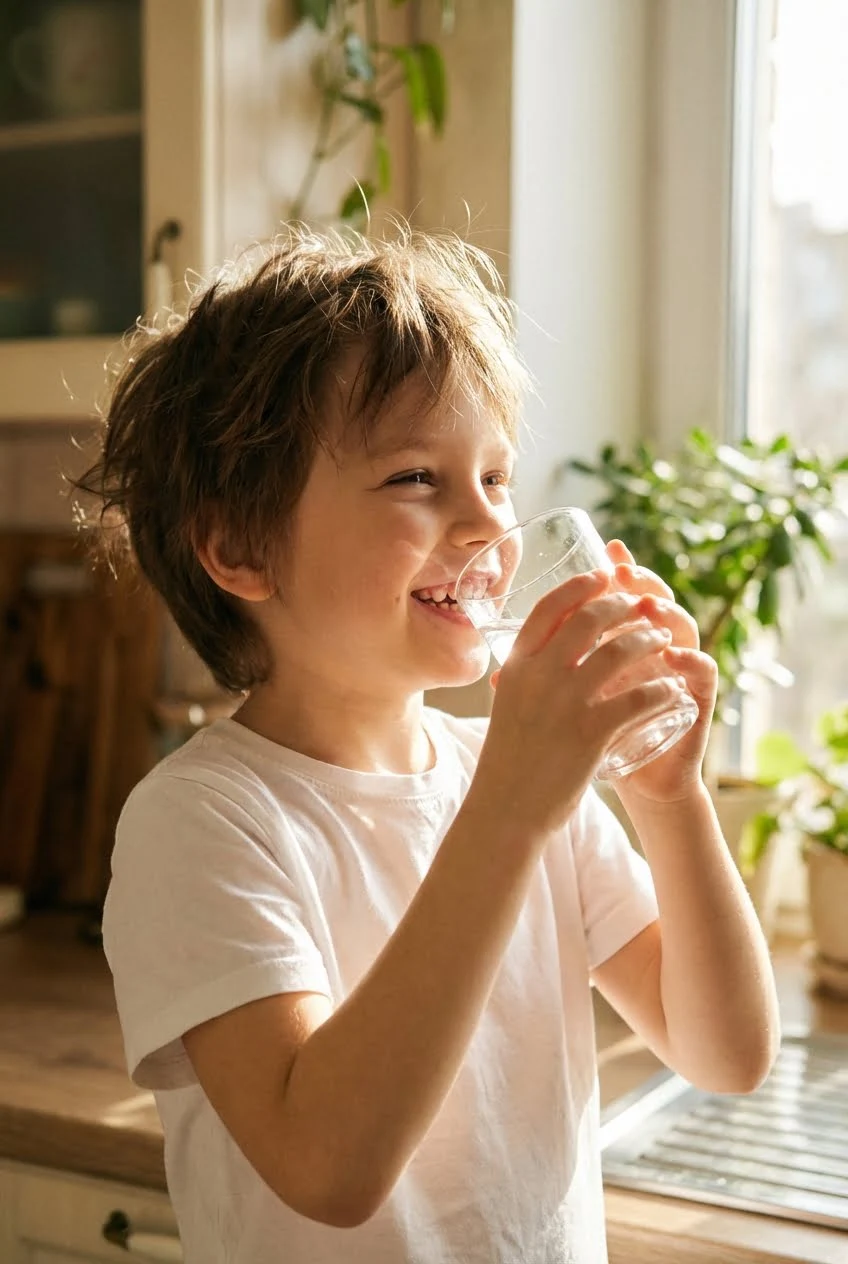 szczęśliwe dziecko pije zdrową w